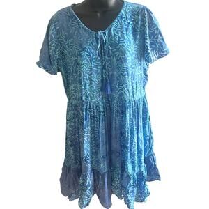 Boho Floral Tiered‎ Mini Dress Tassel Tie Festival Beachy Summer Resort Vacation